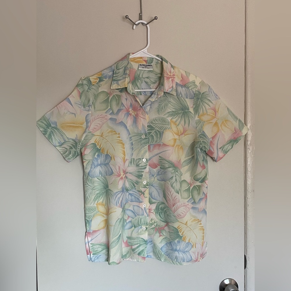 Alfred Dunner Green and Blue Casual Button Down Shirt‎